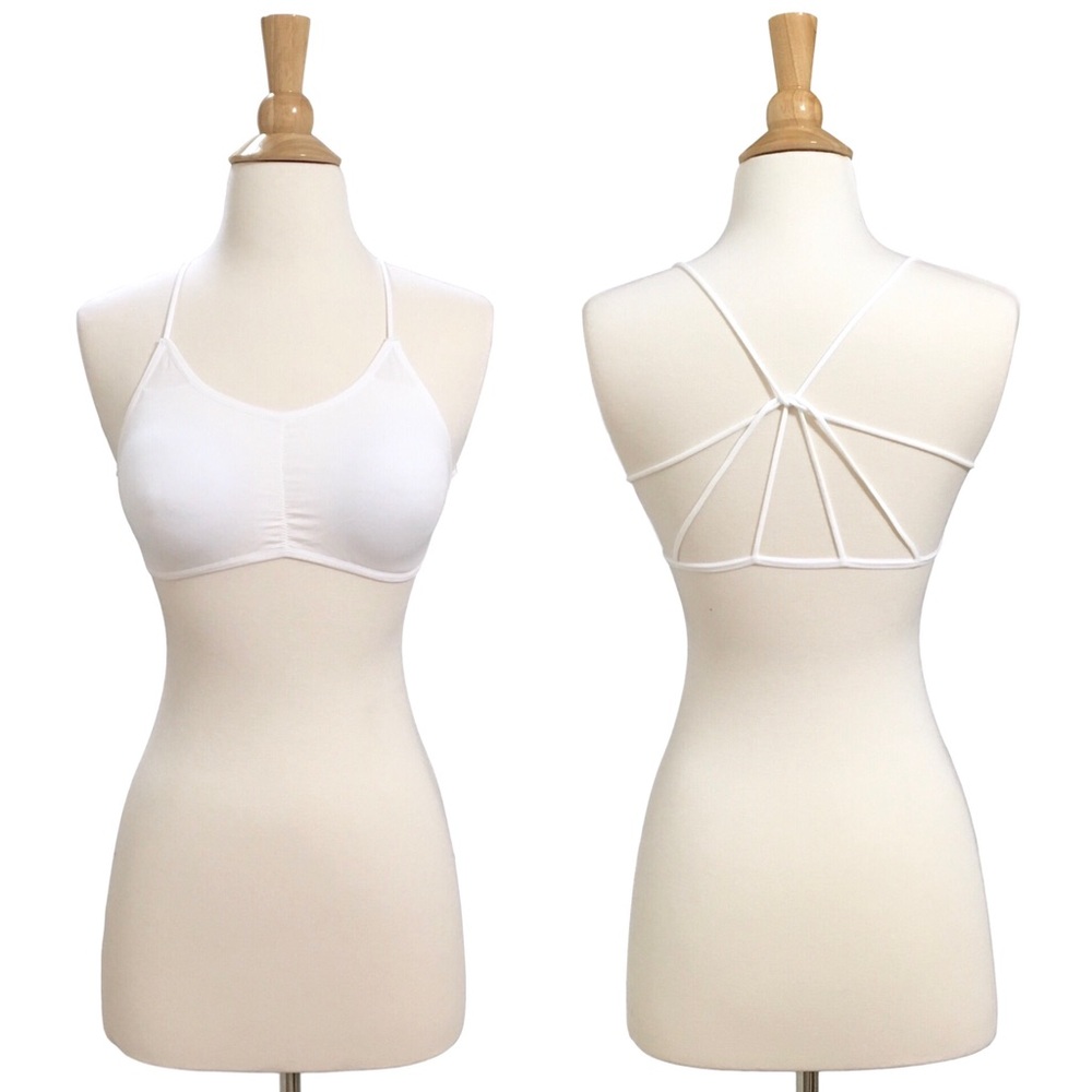 Strappy Back Caged Removable Padded Bralette White - Picture 3 of 5